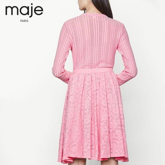 MAJE Rare Roxo Lace Long Sleeve Dress in Rose 3 NW - Picture 3 of 4